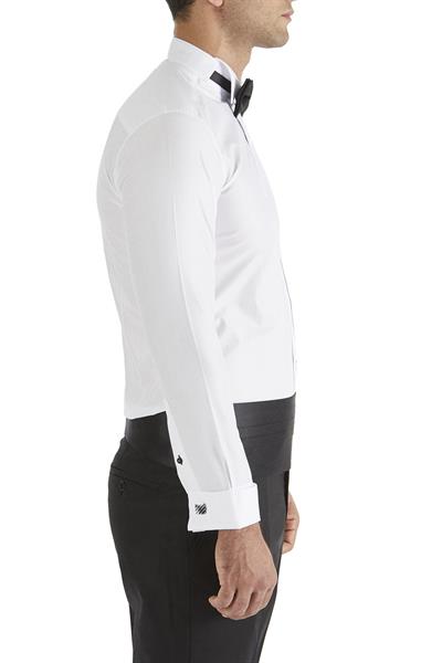 Slim Fit Duble Manşet Gizli Düğme Ata Yaka Beyaz Damatlık Smokin Gömlek  Gk 362