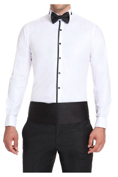 Slim Fit Duble Manşet Önü Biyeli Ata Yaka Beyaz Damatlık Smokin Gömlek  Gk 502