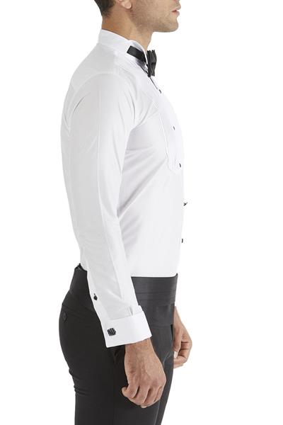 Slim Fit Duble Manşet Önü Piliseli Ata Yaka Beyaz Damatlık Smokin Gömlek  Gk 361