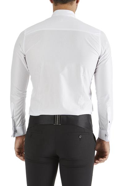 Slim Fit Duble Manşet Önü Piliseli Ata Yaka Beyaz Damatlık Smokin Gömlek  Gk 361