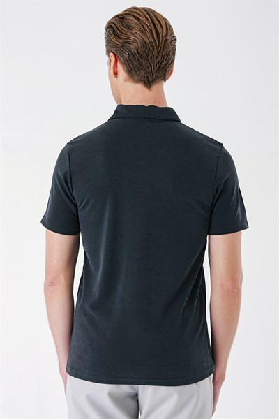 Slim Fit Düğmeli Pamuklu Siyah Polo Yaka Tişört Ts 879