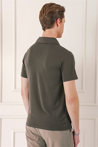 Slim Fit Düğmeli Pamuklu Vizon Polo Yaka Tişört Ts 879