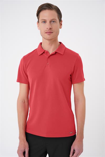 Slim Fit Düğmeli Pamuklu Mercan Polo Yaka Tişört Ts 879