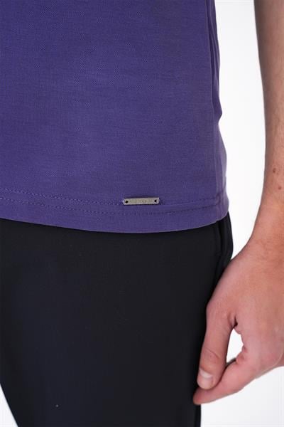 Slim Fit Düğmeli Pamuklu Mor Polo Yaka Tişört Ts 879