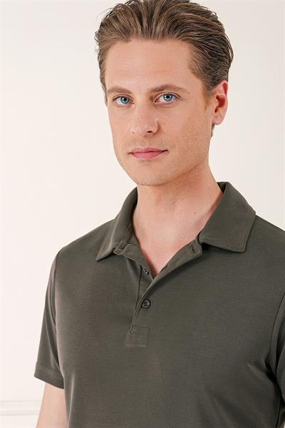 Slim Fit Düğmeli Pamuklu Vizon Polo Yaka Tişört Ts 879