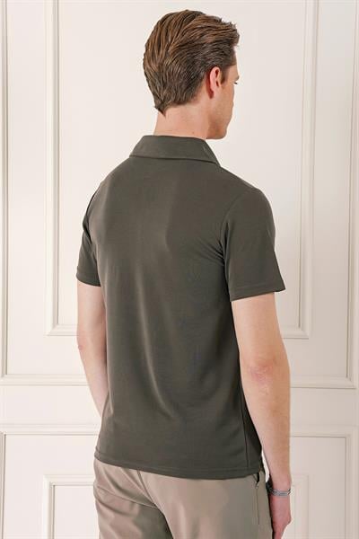 Slim Fit Düğmeli Pamuklu Vizon Polo Yaka Tişört Ts 879