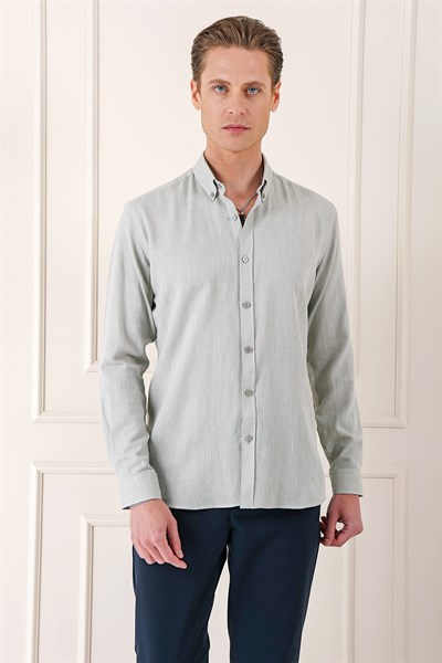 Slim Fit Düğmeli Yaka %100 Pamuk Klasik Çağla Gömlek Gk 723