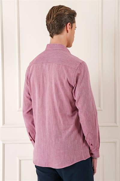 Slim Fit Düğmeli Yaka %100 Pamuk Klasik Bordo Gömlek Gk 723