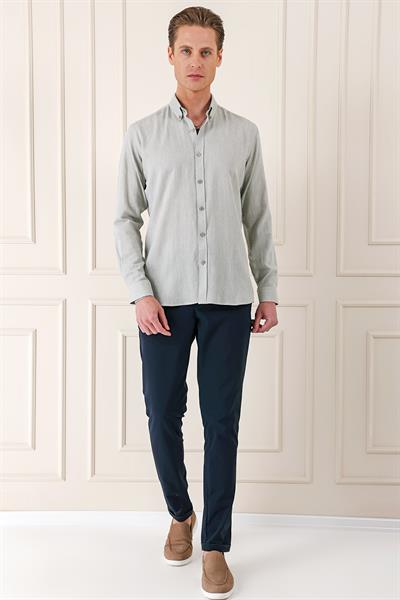 Slim Fit Düğmeli Yaka %100 Pamuk Klasik Çağla Gömlek Gk 723
