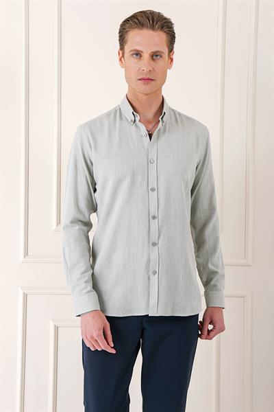 Slim Fit Düğmeli Yaka %100 Pamuk Klasik Çağla Gömlek Gk 723