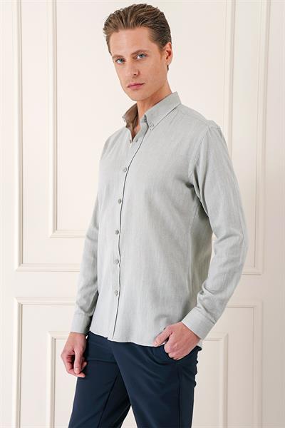 Slim Fit Düğmeli Yaka %100 Pamuk Klasik Çağla Gömlek Gk 723