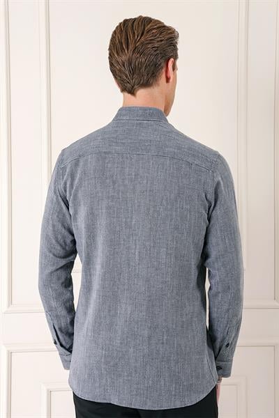 Slim Fit Düğmeli Yaka %100 Pamuk Klasik Siyah Gömlek Gk 723