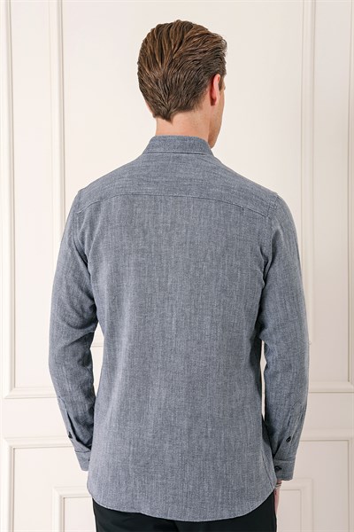 Slim Fit Düğmeli Yaka %100 Pamuk Siyah Gömlek Gk 723