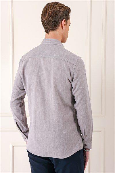 Slim Fit Düğmeli Yaka %100 Pamuk Vizon Gömlek Gk 723