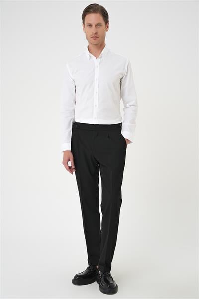Slim Fit Düğmeli Yaka Dokulu %100 Pamuk Klasik Beyaz 2 Gömlek Gk 726