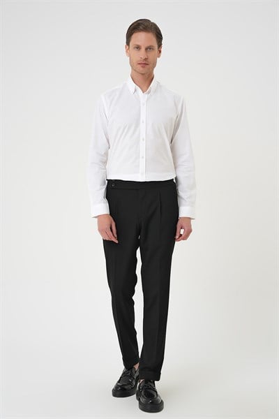 Slim Fit Düğmeli Yaka Dokulu %100 Pamuk Beyaz 2 Gömlek Gk 726