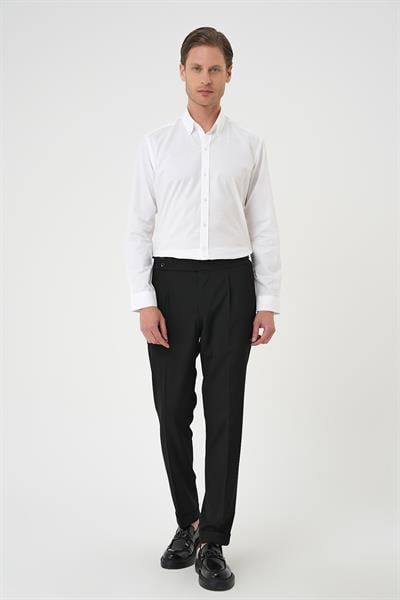 Slim Fit Düğmeli Yaka Dokulu %100 Pamuk Klasik Beyaz 2 Gömlek Gk 726
