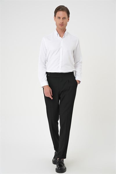 Slim Fit Düğmeli Yaka Pamuklu Beyaz Gömlek Gk 736