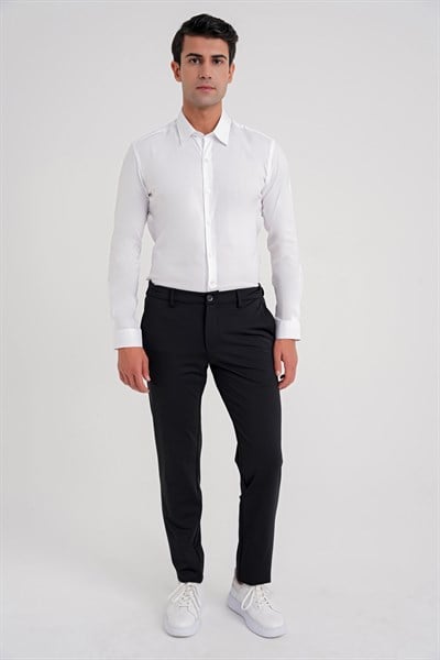 Slim Fit Erkek Yaka Esnek Pamuklu Beyaz Gömlek GK 747