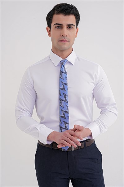 Slim Fit Erkek Yaka Pamuklu Düz Beyaz Gömlek GK 756
