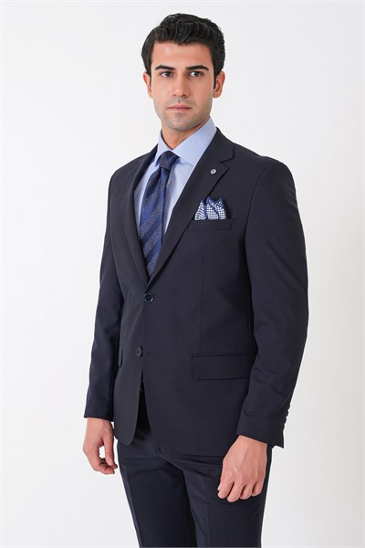 Slim Fit Esnek %97 Yünlü Düz Lacivert Takım Elbise TK 957