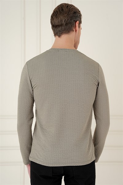 Slim Fit Esnek Pamuklu Dokulu Uzun Kollu Gri Tişört TS 889