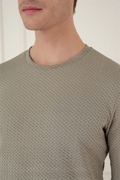 Slim Fit Esnek Pamuklu Dokulu Uzun Kollu Gri Tişört TS 889