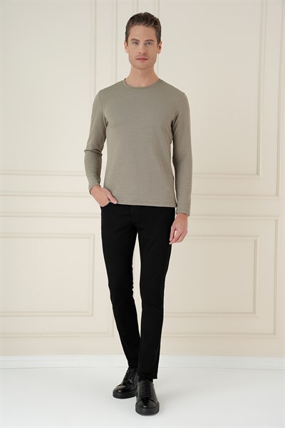 Slim Fit Esnek Pamuklu Dokulu Uzun Kollu Gri Tişört TS 889