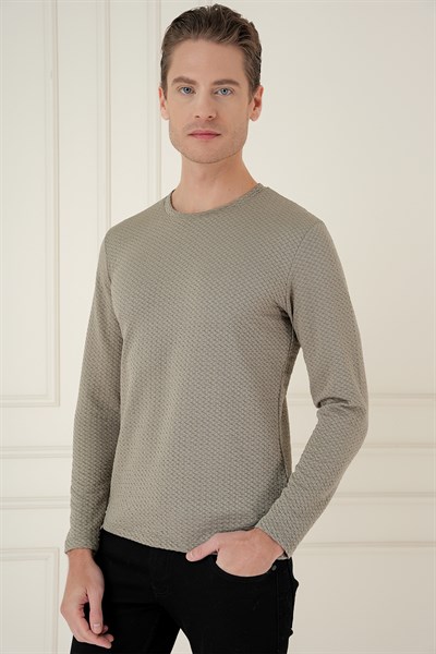 Slim Fit Esnek Pamuklu Dokulu Uzun Kollu Gri Tişört TS 889