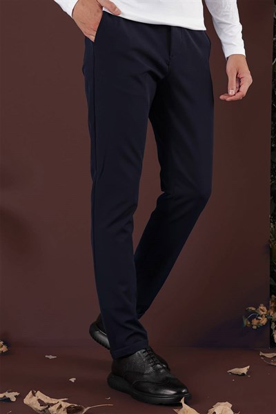 Slim Fit Esnek Pamuklu Duble Paça Lacivert Pantolon P 1135