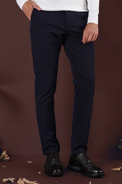 Slim Fit Esnek Pamuklu Duble Paça Lacivert Pantolon P 1135