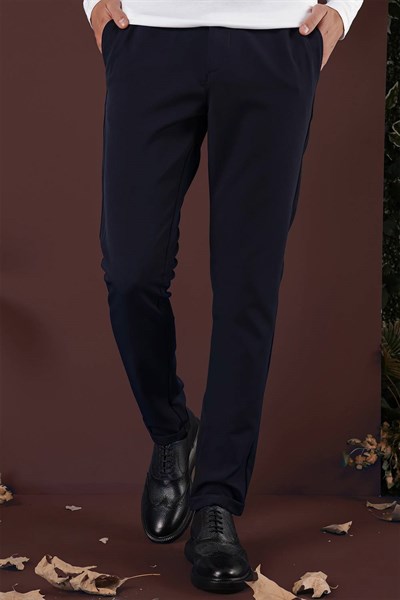 Slim Fit Esnek Pamuklu Duble Paça Lacivert Pantolon P 1135