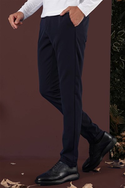 Slim Fit Esnek Pamuklu Duble Paça Lacivert Pantolon P 1135