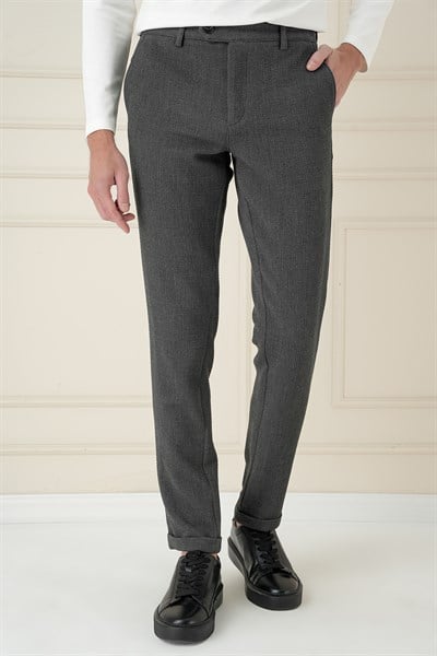 Slim Fit Esnek Pamuklu Gofre Kumaş Füme Pantolon P 1166