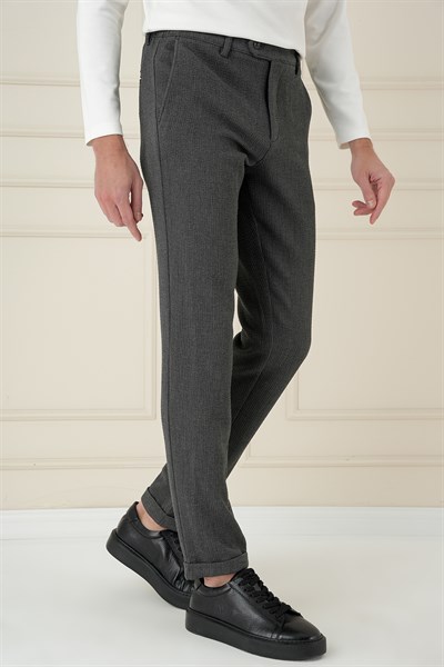 Slim Fit Esnek Pamuklu Gofre Kumaş Füme Pantolon P 1166