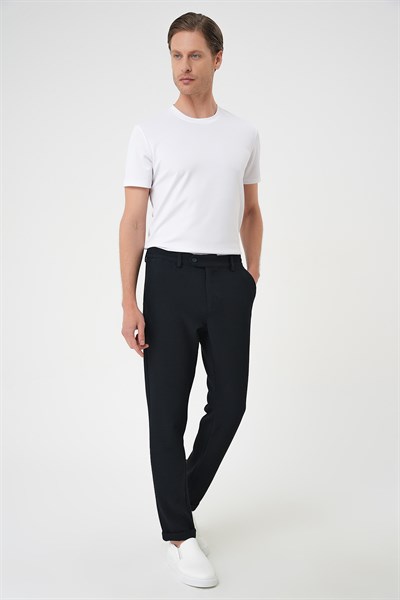 Slim Fit Esnek Pamuklu Gofre Kumaş Lacivert Pantolon P 1166