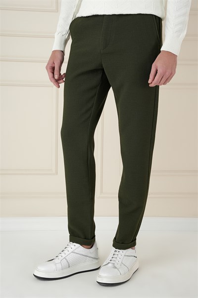 Slim Fit Esnek Pamuklu Gofre Kumaş Nefti Pantolon P 1166