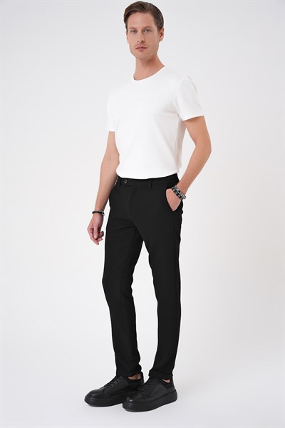 Slim Fit Esnek Pamuklu Gofre Kumaş Nero Siyah Pantolon P 1166
