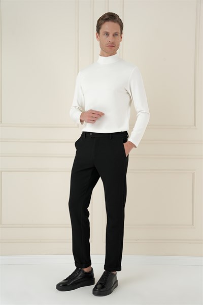 Slim Fit Esnek Pamuklu Gofre Kumaş Siyah Pantolon P 1166
