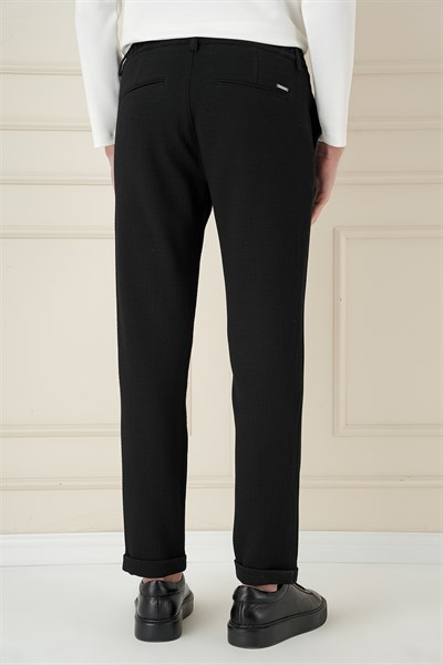 Slim Fit Esnek Pamuklu Gofre Kumaş Siyah Pantolon P 1166