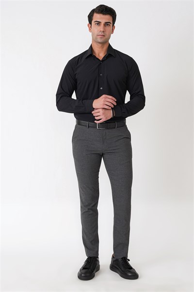 Slim Fit Esnek Pamuklu Siyah Gömlek G 1607