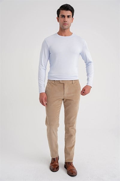 Slim Fit Esnek Pamuklu Uzun Kollu Buz Mavi Tişört Ts 870
