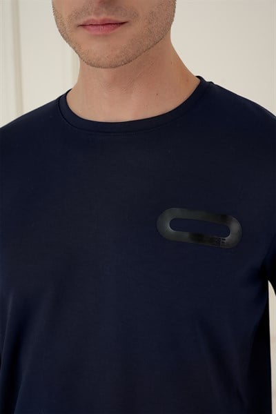 Slim Fit Esnek Pamuklu Uzun Kollu Lacivert Tişört TS 888