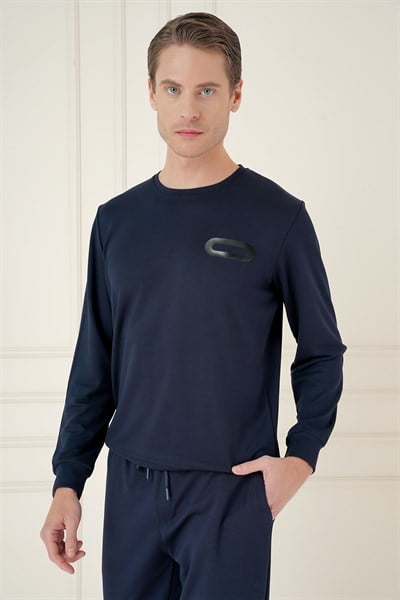 Slim Fit Esnek Pamuklu Uzun Kollu Lacivert Tişört TS 888
