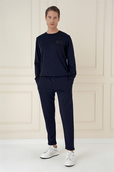 Slim Fit Esnek Pamuklu Uzun Kollu Lacivert Tişört TS 888