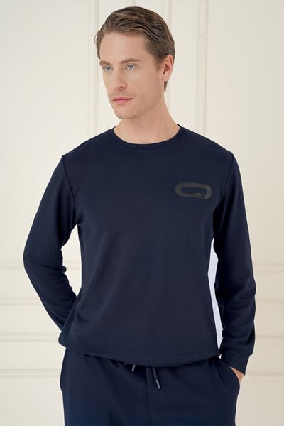 Slim Fit Esnek Pamuklu Uzun Kollu Lacivert Tişört TS 888