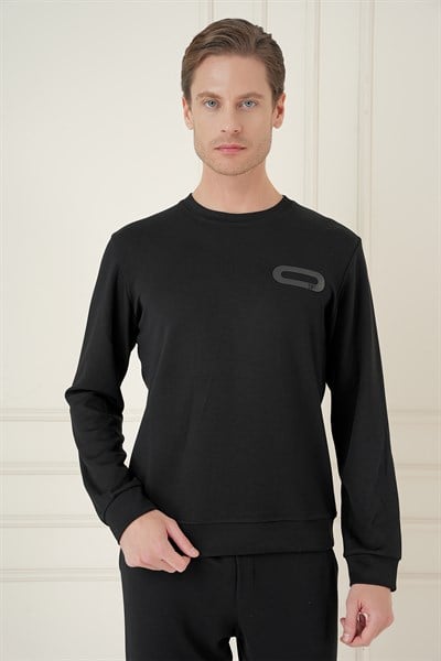 Slim Fit Esnek Pamuklu Uzun Kollu Siyah Tişört TS 888