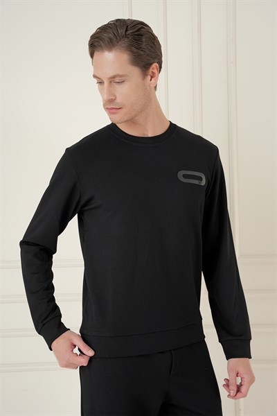 Slim Fit Esnek Pamuklu Uzun Kollu Siyah Tişört TS 888