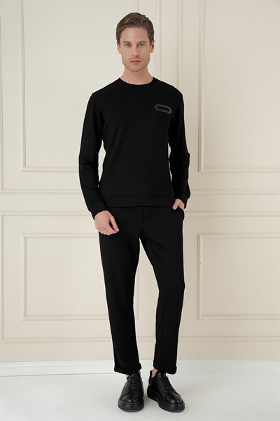 Slim Fit Esnek Pamuklu Uzun Kollu Siyah Tişört TS 888