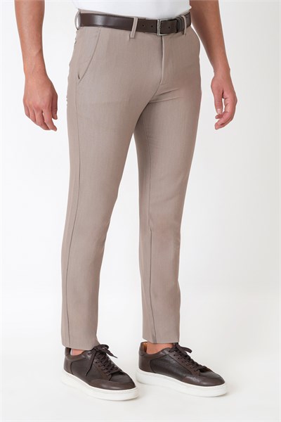 Slim Fit Esnek Pamuklu Yan Cepli Bej Pantolon P 1226